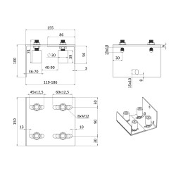 Horné vedenie nastaviteľné na šírku profilu 10-85mm, 4x nylonové kolieska D30mm H40mm Horné vedenie nastaviteľné na šírku profilu 10-85mm, 4x nylonové kolieska D30mm H40mm